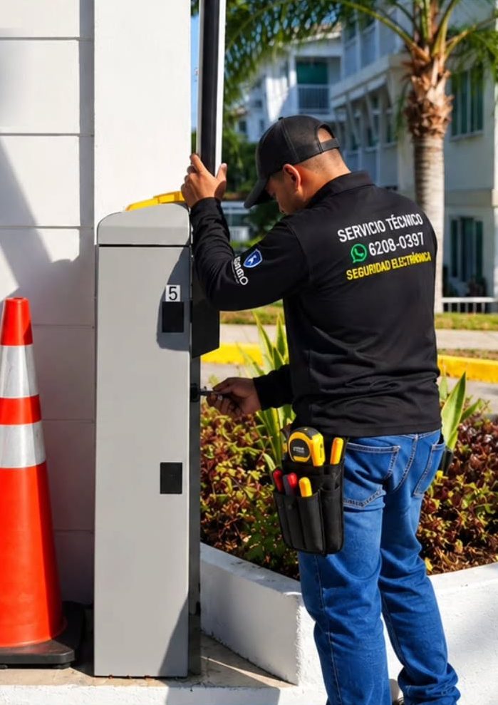 Técnico ajustando una pluma vehicular